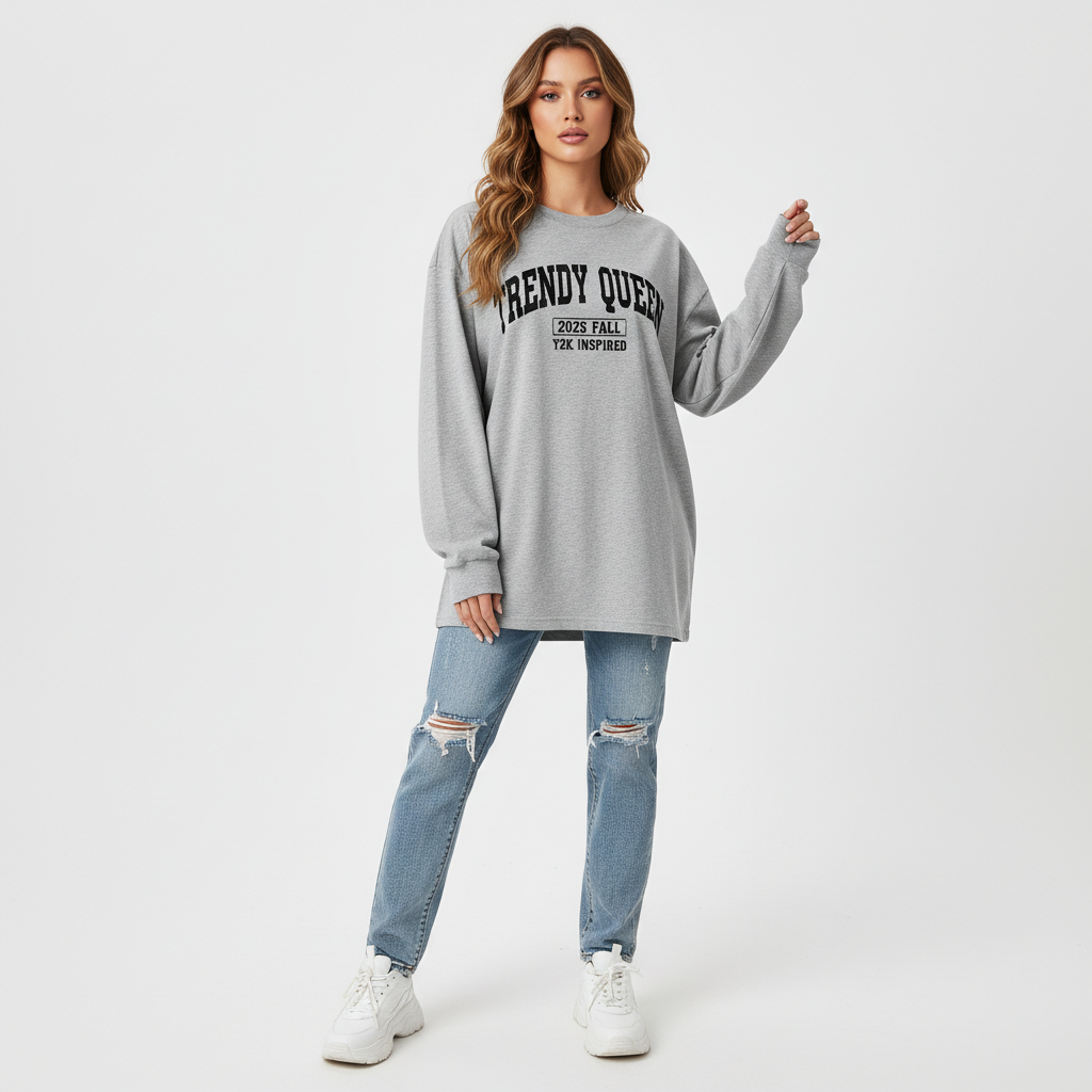 Trendy Queen Oversized Long Sleeve T-Shirt - Y2K Basic Tee