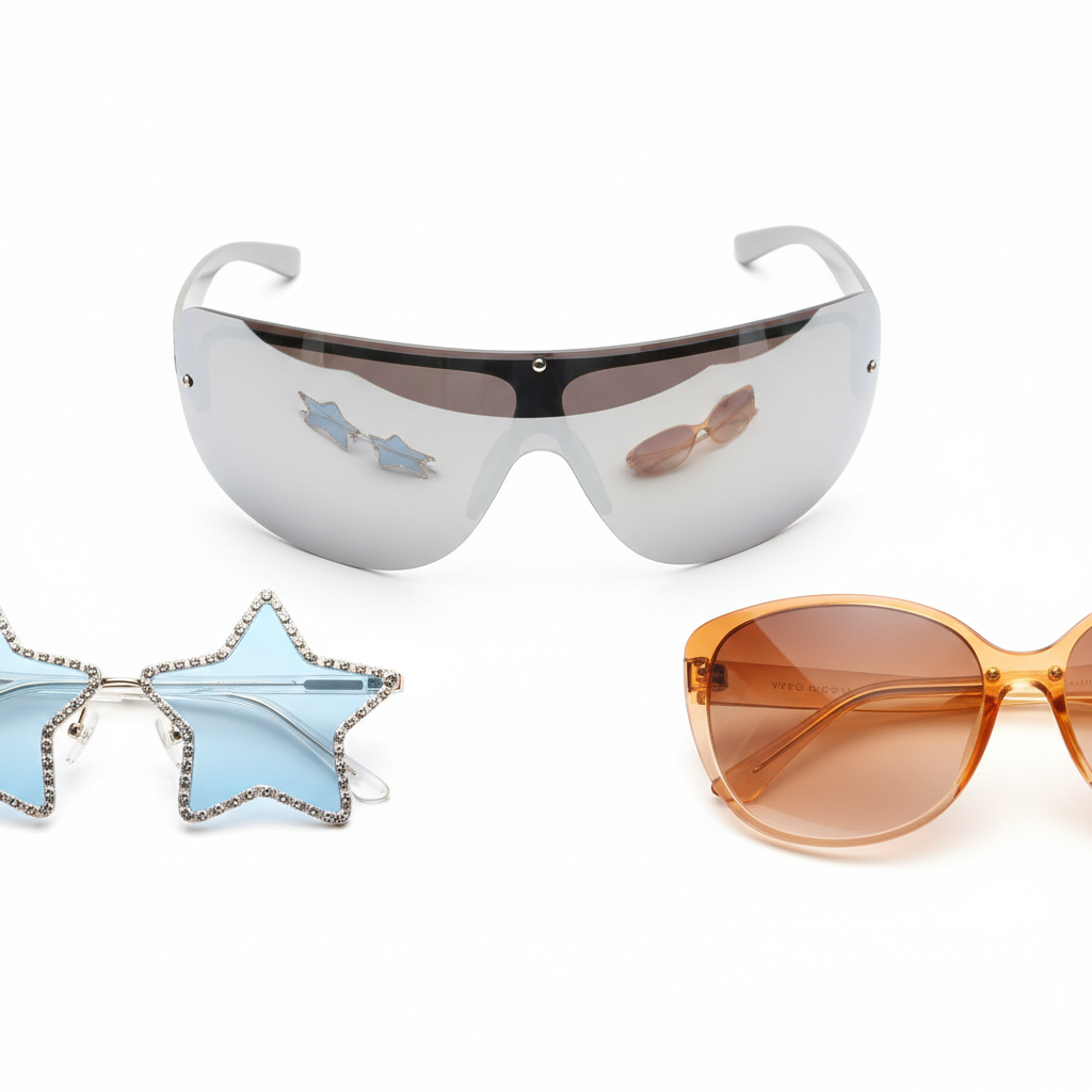 3 Pairs Y2K Sunglasses - Trendy Shield, Rimless Star