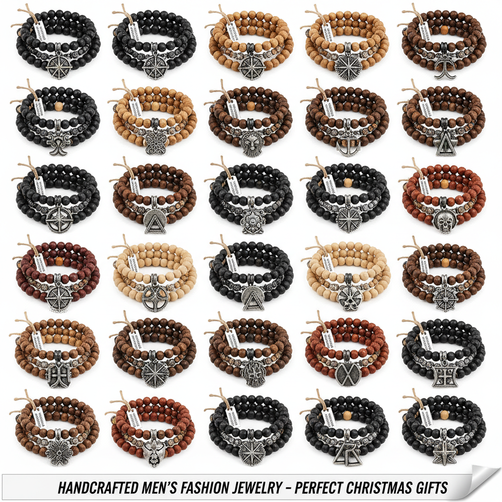 Men's Wooden Bead Bracelet Set (36 Styles)