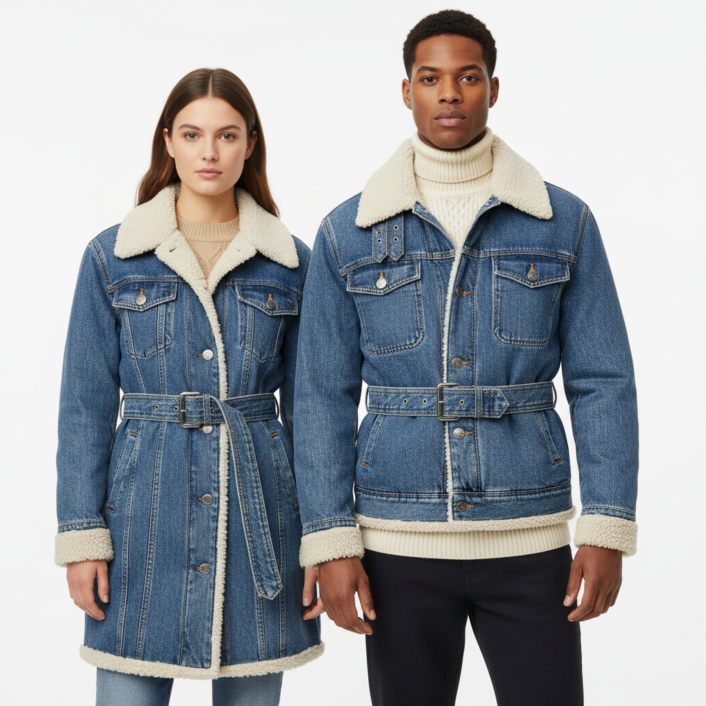 Men's Winter Fleece-Lined Denim Bomber Jacket