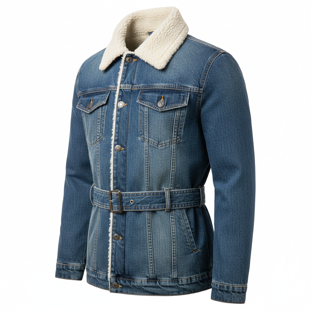 Men's Winter Fleece-Lined Denim Bomber Jacket