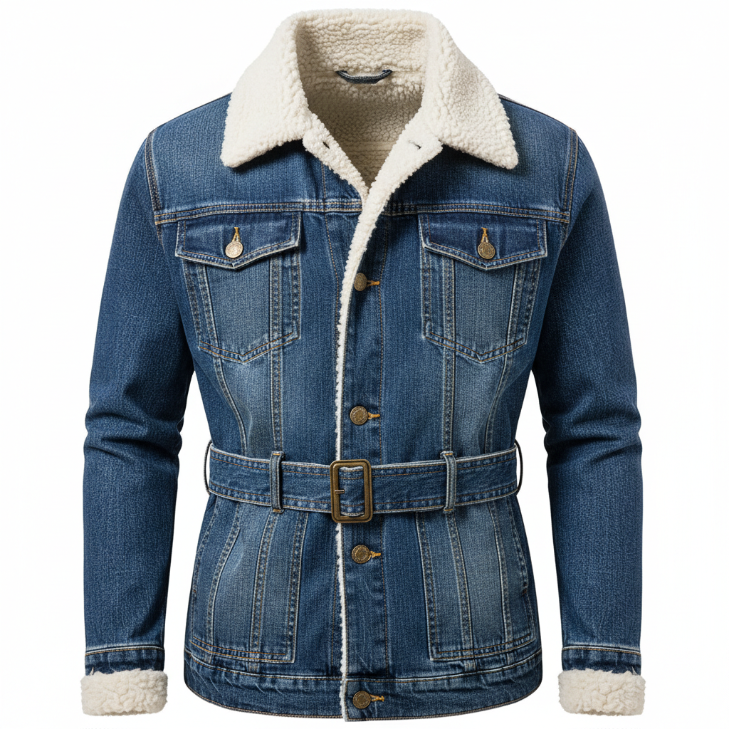 Men's Winter Fleece-Lined Denim Bomber Jacket