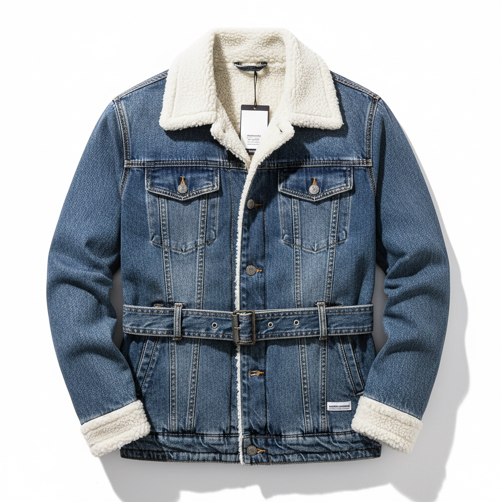 Men's Winter Fleece-Lined Denim Bomber Jacket