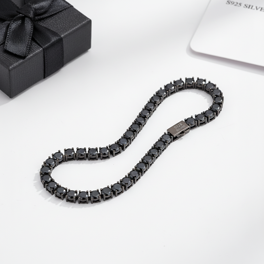 Black Moissanite Tennis Bracelet S925 Silver