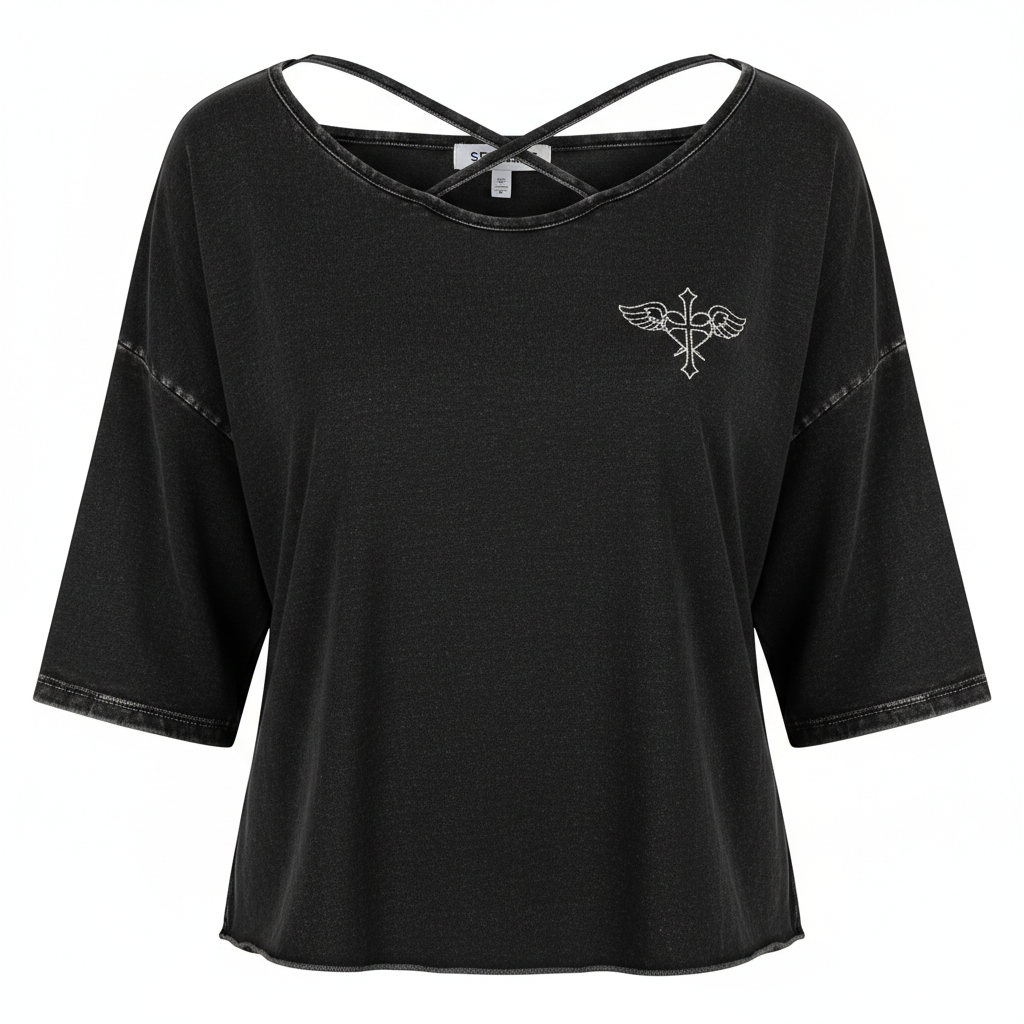 Seeslim Y2k Off Shoulder Cross T-Shirt