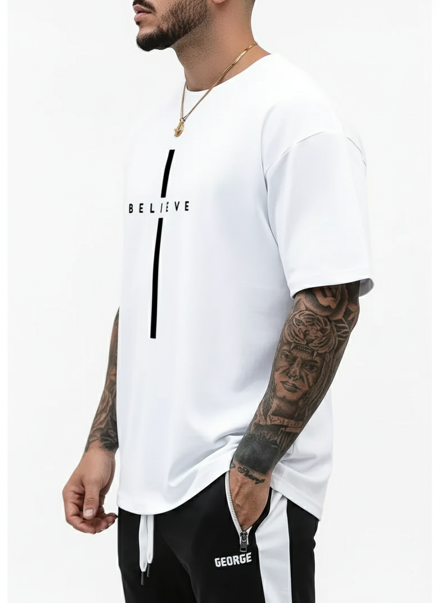 Men's Casual Cotton Trendy Letter Print T-Shirt